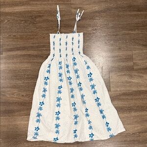 White Dress with Blue Floral Pattern